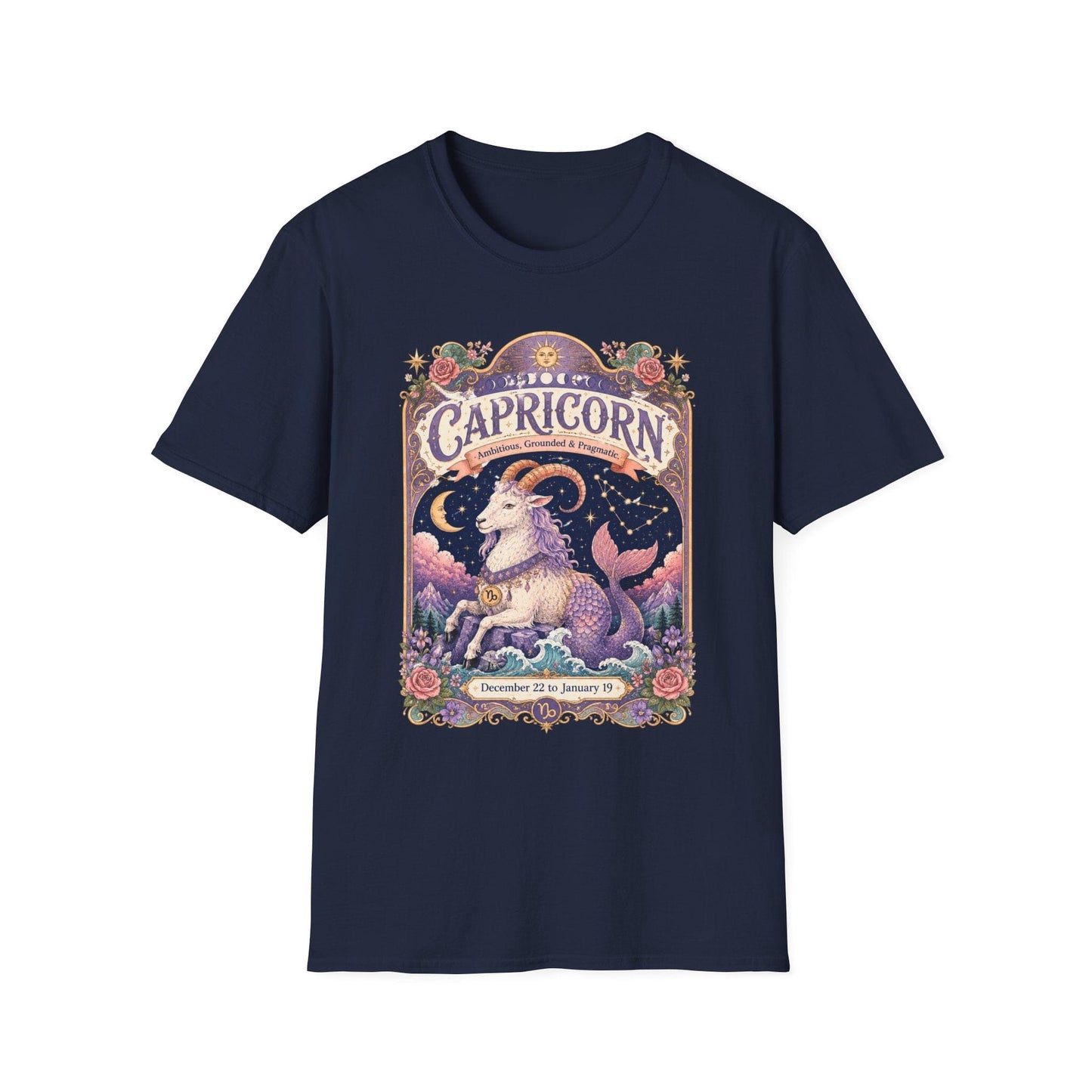 Capricorn Zodiac Softstyle T-Shirt – Celestial Sea Goat Artwork