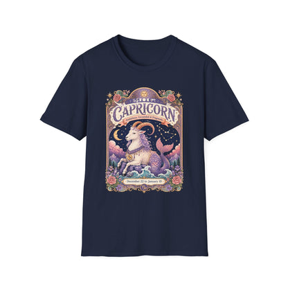 Capricorn Zodiac Softstyle T-Shirt – Celestial Sea Goat Artwork