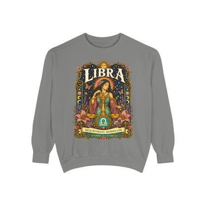 Libra Zodiac Garment-Dyed Sweatshirt – Mystic Scales Artwork