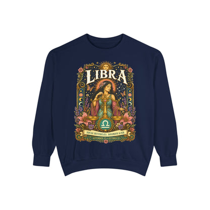 Libra Zodiac Garment-Dyed Sweatshirt – Mystic Scales Artwork