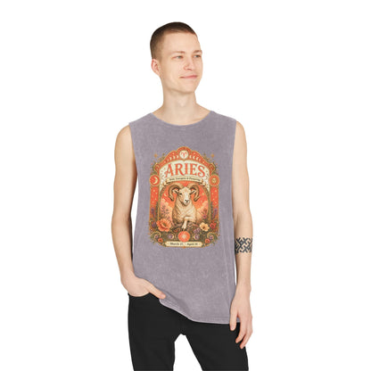 Aries Zodiac Stonewash Tank Top – Cosmic Ram Artwork