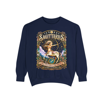 Sagittarius Zodiac Garment-Dyed Sweatshirt – Mystic Archer Artwork