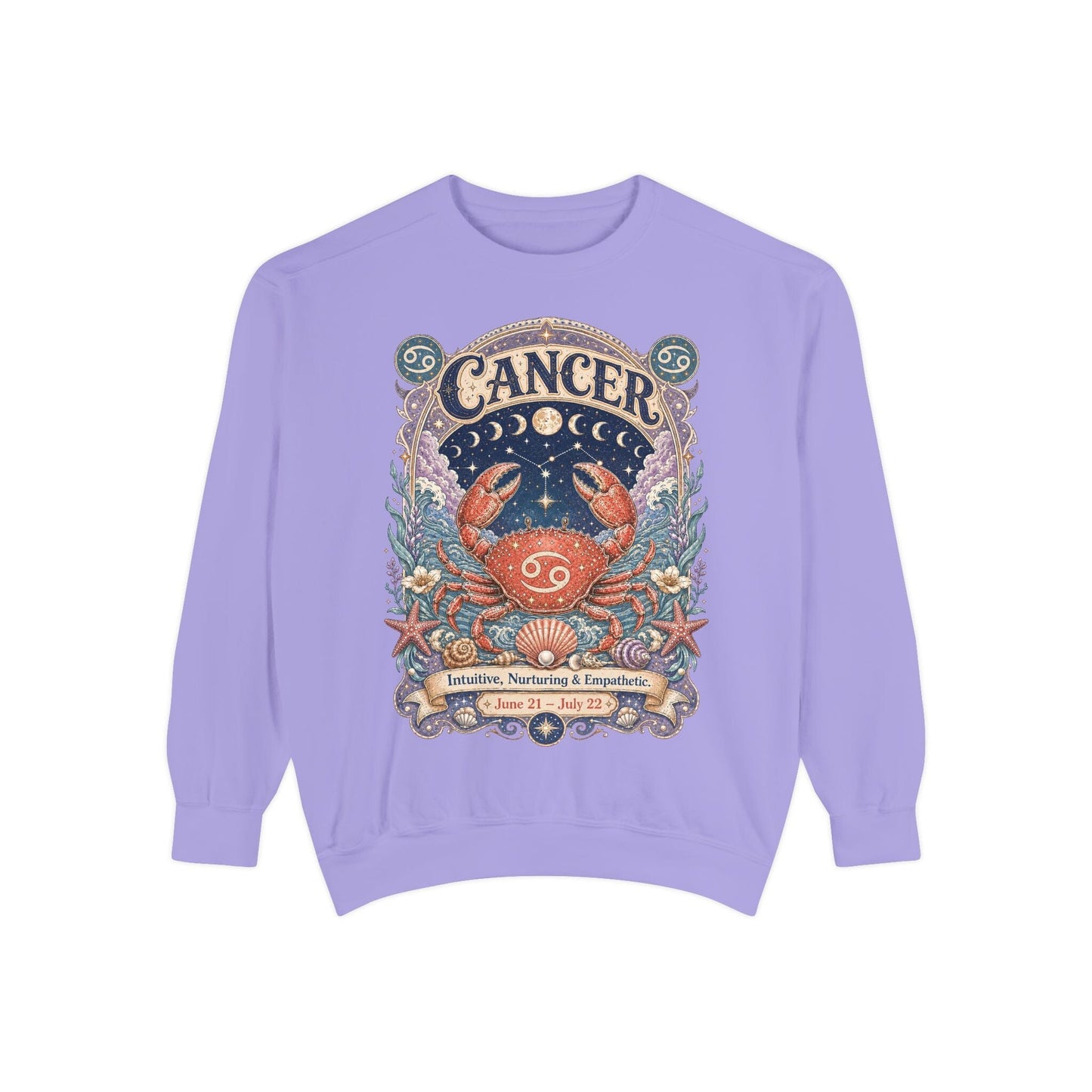 Cancer Zodiac Garment-Dyed Sweatshirt – Mystic Crab Artwork
