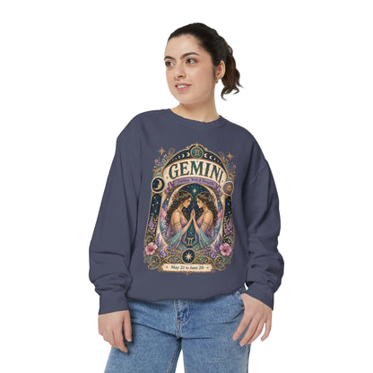 Gemini Zodiac Garment-Dyed Sweatshirt – Mystic Twins Artwork