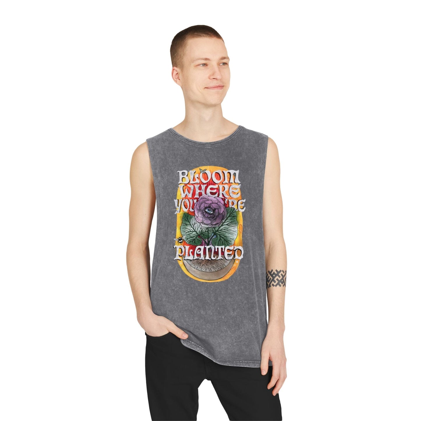 Bloom Where You Are Planted - Unisex Stonewash Tank Top