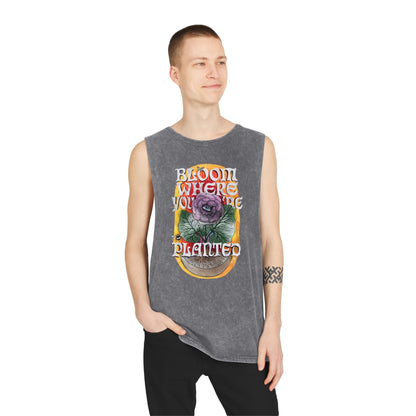 Bloom Where You Are Planted - Unisex Stonewash Tank Top