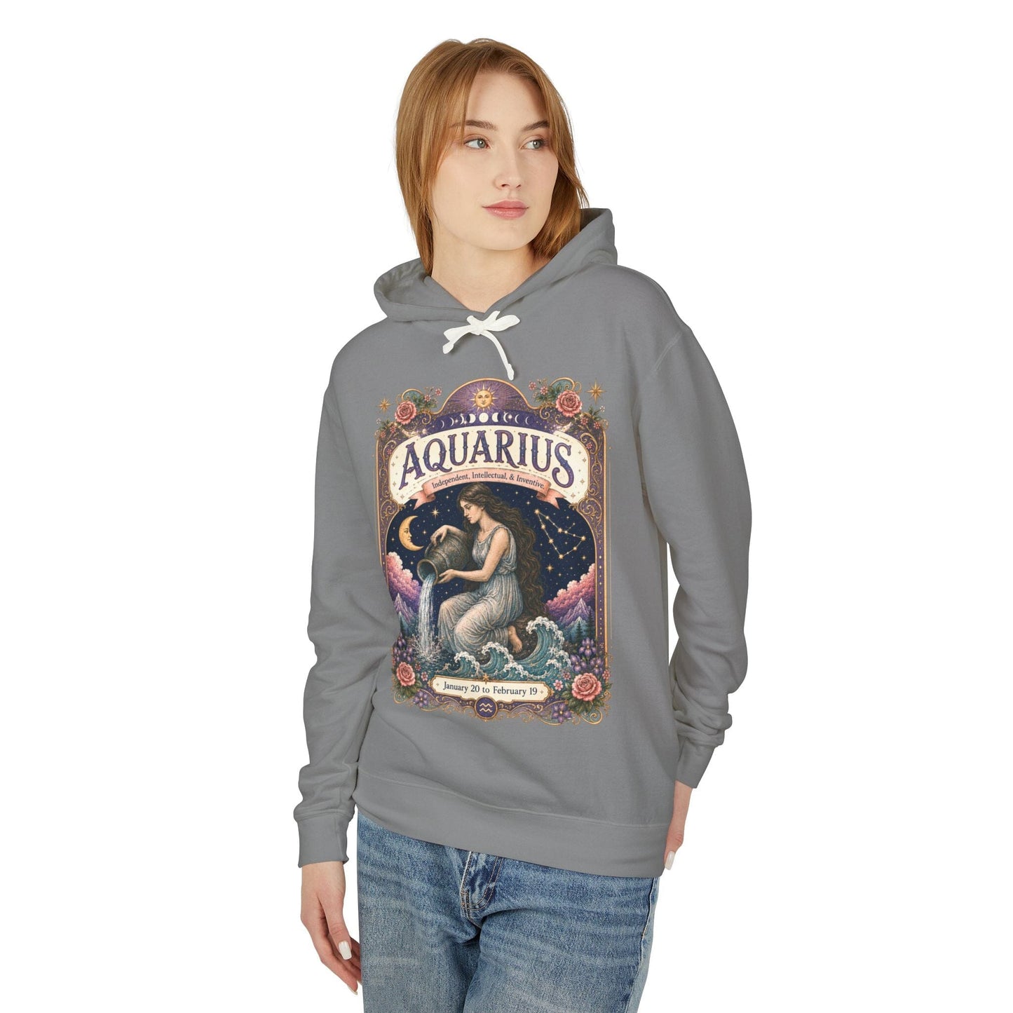 Aquarius Zodiac Hooded Sweatshirt – Enchanted Water Bearer Artwork