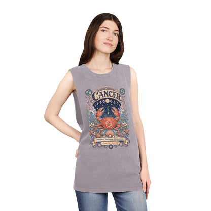 Cancer Zodiac Stonewash Tank Top – Cosmic Crab Artwork