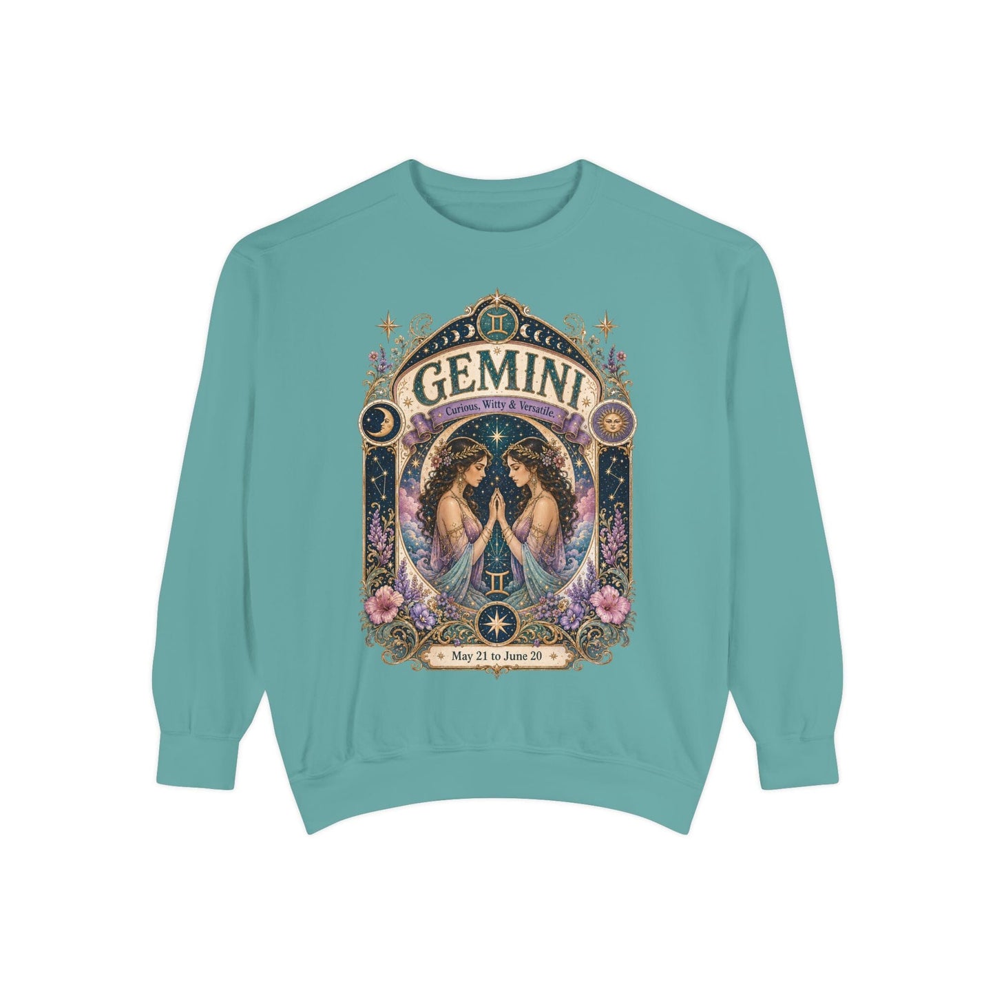 Gemini Zodiac Garment-Dyed Sweatshirt – Mystic Twins Artwork