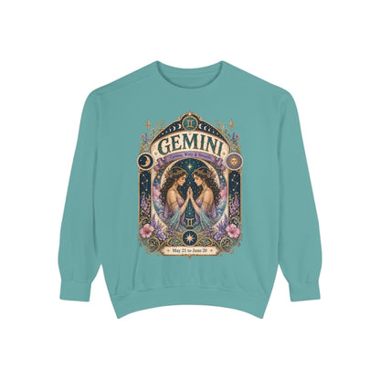 Gemini Zodiac Garment-Dyed Sweatshirt – Mystic Twins Artwork