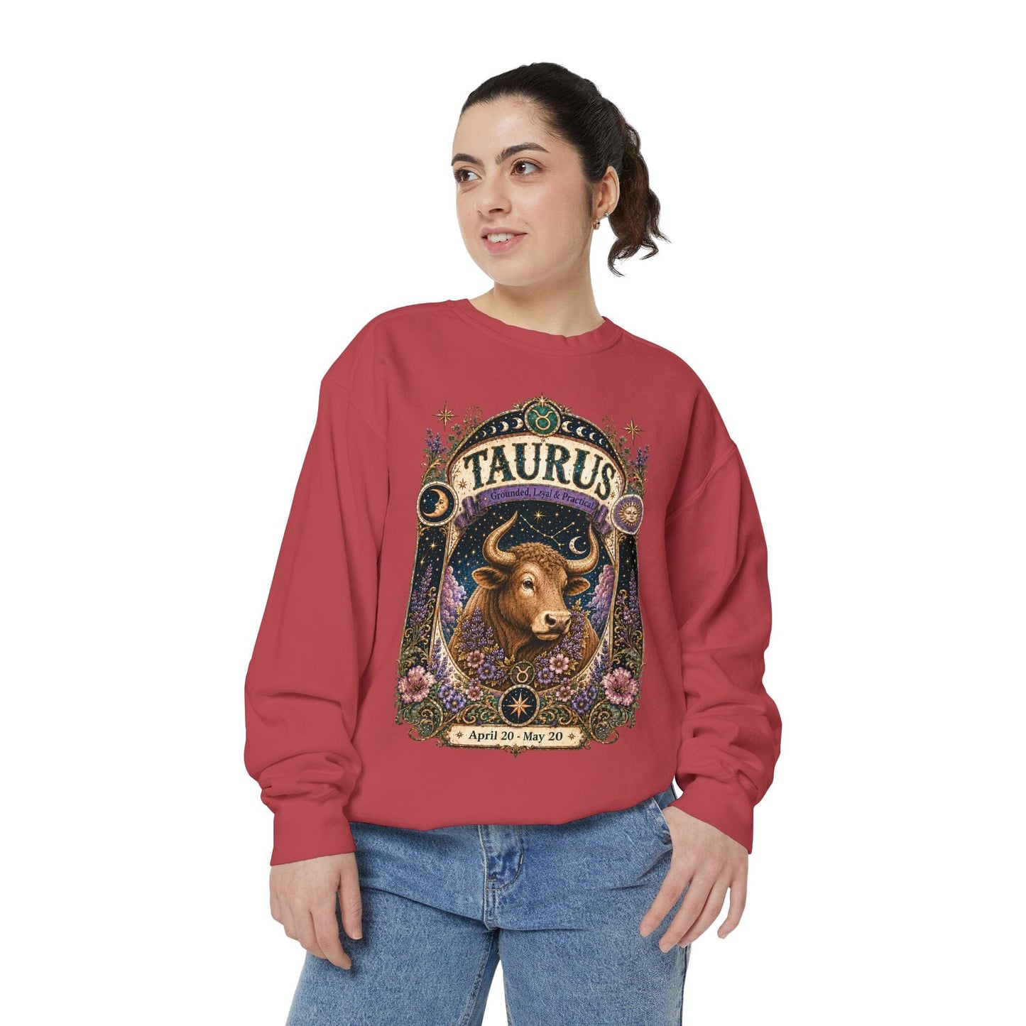 Taurus Zodiac Garment-Dyed Sweatshirt – Mystic Bull Artwork