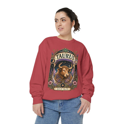 Taurus Zodiac Garment-Dyed Sweatshirt – Mystic Bull Artwork