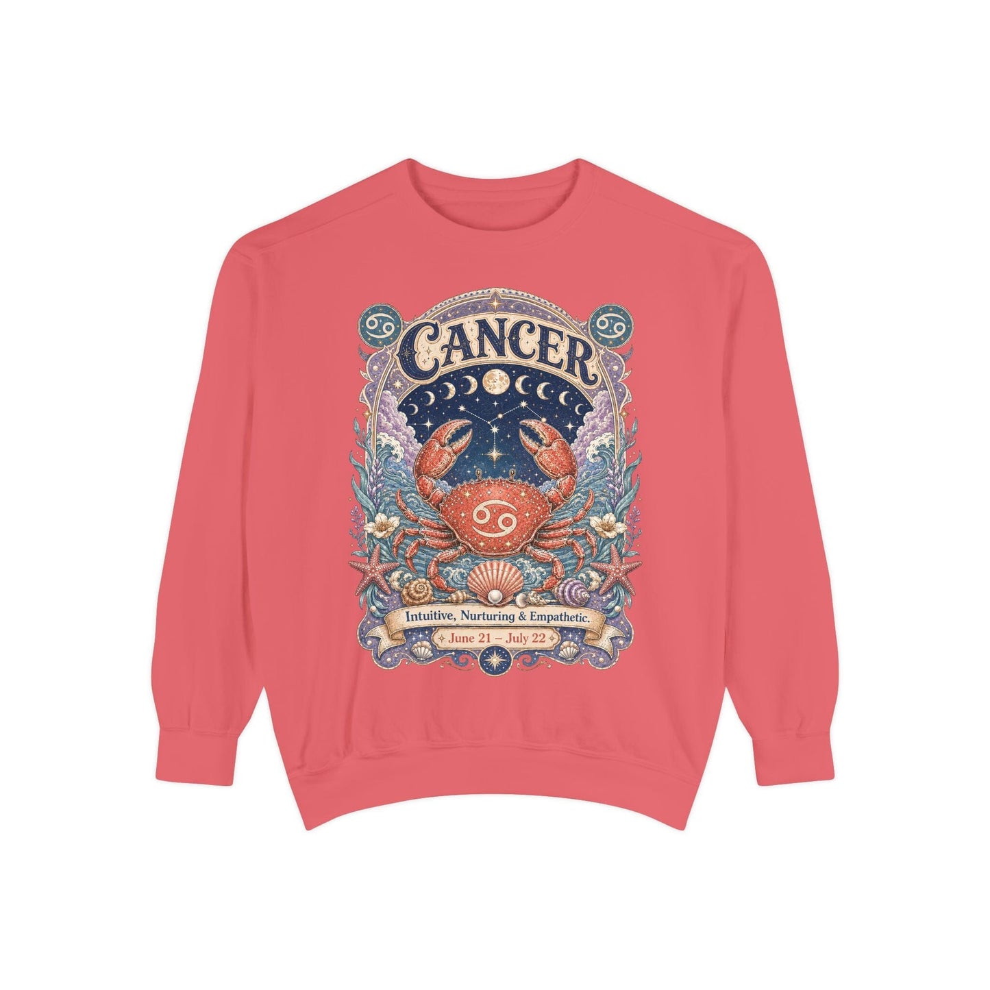 Cancer Zodiac Garment-Dyed Sweatshirt – Mystic Crab Artwork