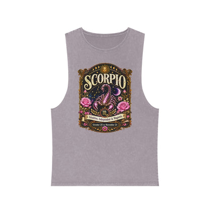 Scorpio Zodiac Stonewash Tank Top – Cosmic Scorpion Artwork