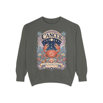Cancer Zodiac Garment-Dyed Sweatshirt – Mystic Crab Artwork