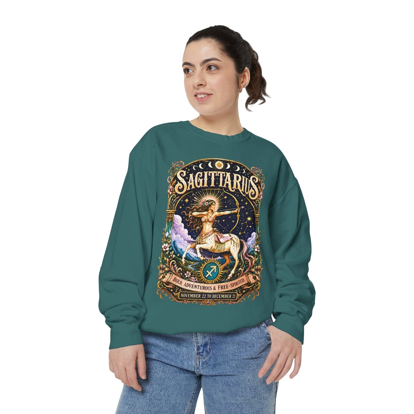 Sagittarius Zodiac Garment-Dyed Sweatshirt – Mystic Archer Artwork