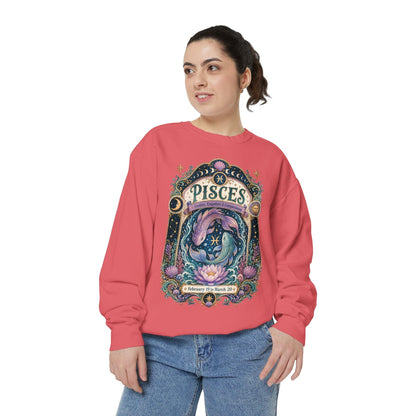 Pisces Zodiac Garment-Dyed Sweatshirt – Mystic Fish Artwork