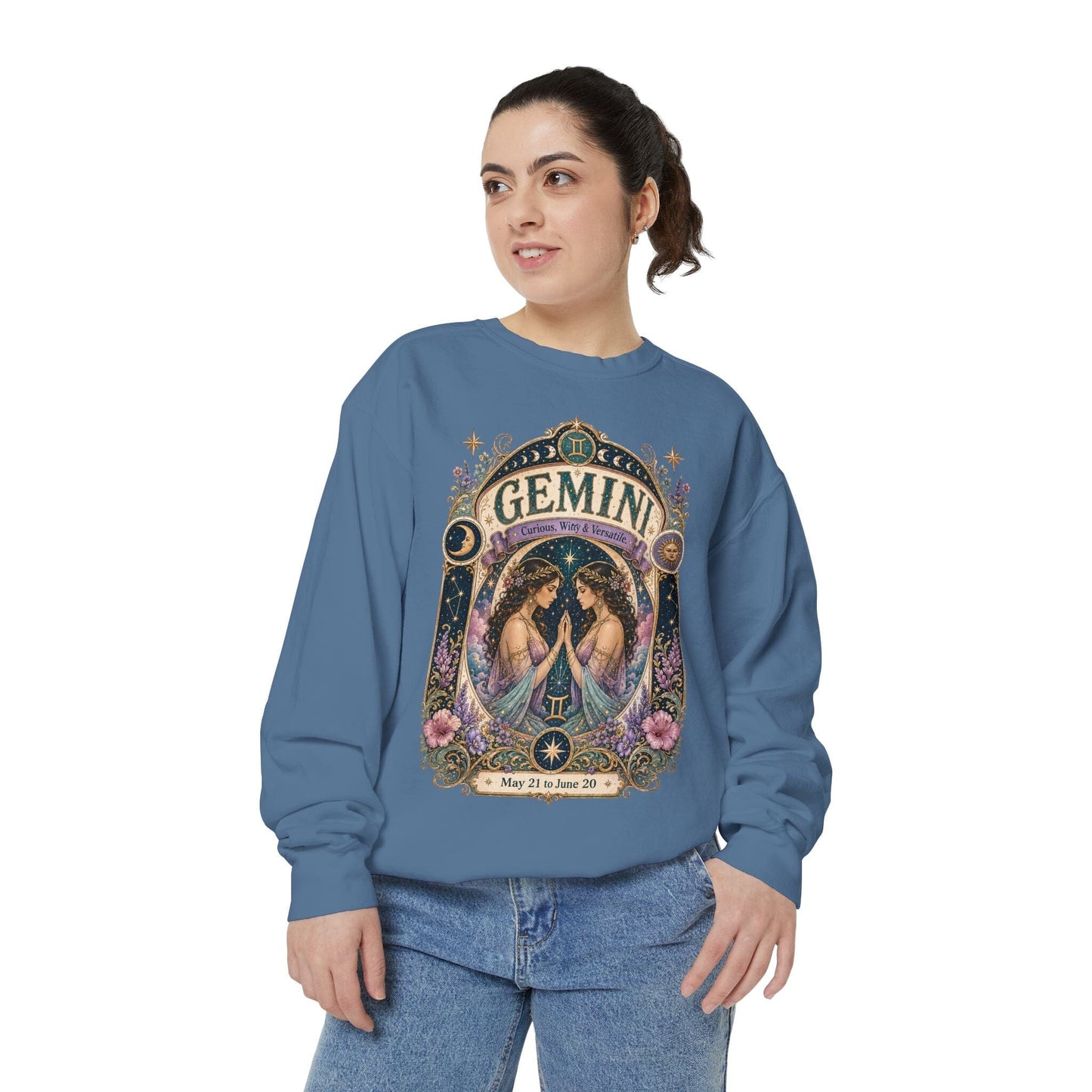 Gemini Zodiac Garment-Dyed Sweatshirt – Mystic Twins Artwork
