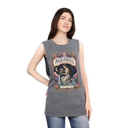 Aquarius Zodiac Stonewash Tank Top – Cosmic Water Bearer Artwork