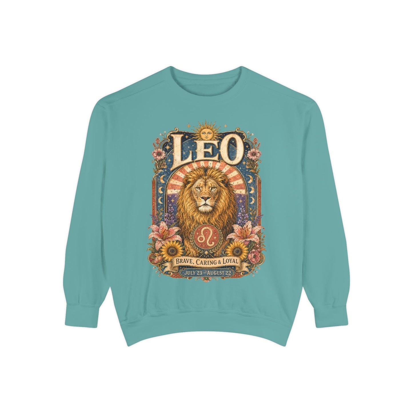 Leo Zodiac Garment-Dyed Sweatshirt – Mystic Lion Artwork