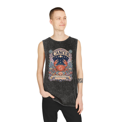 Cancer Zodiac Stonewash Tank Top – Cosmic Crab Artwork