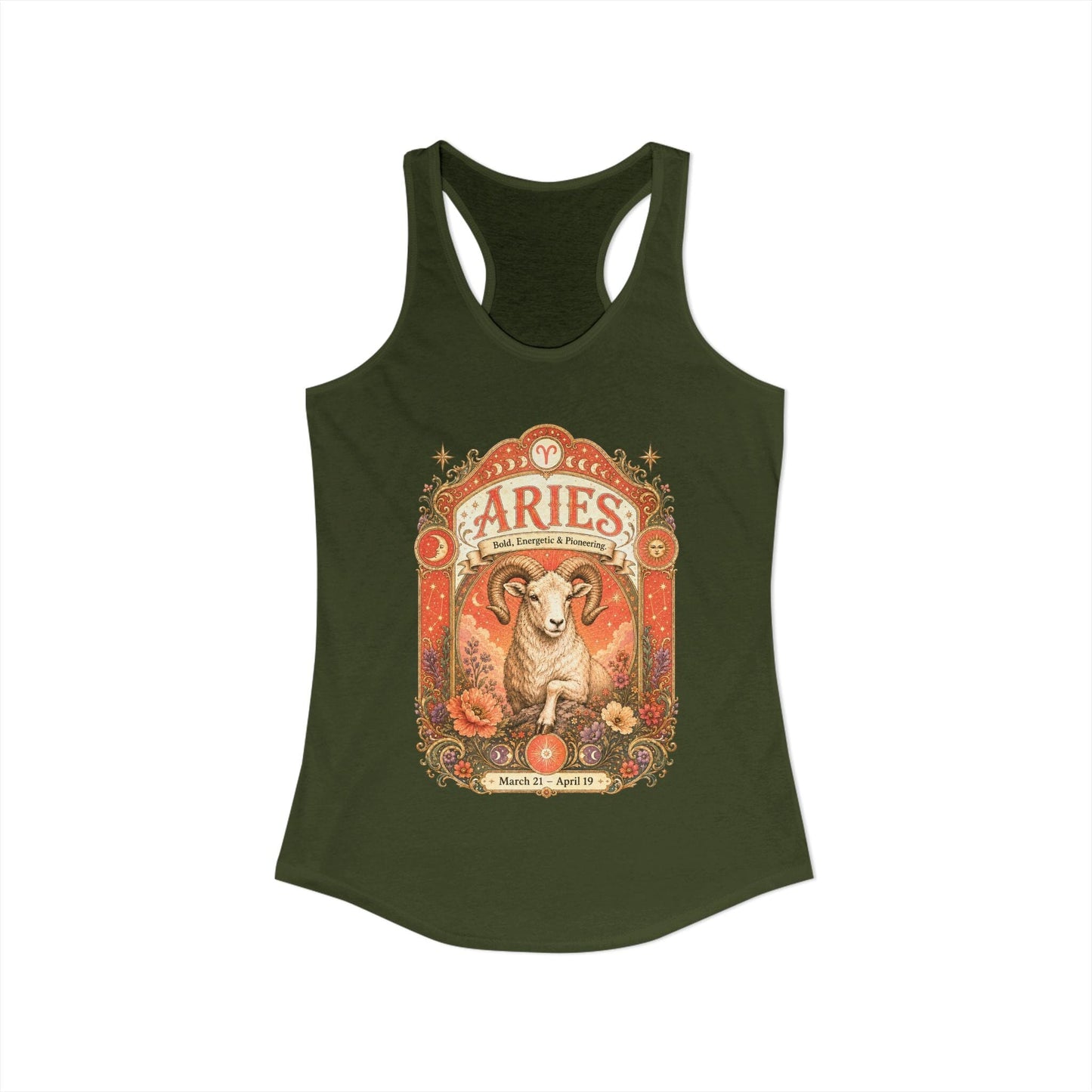 Aries Zodiac Women's Racerback Tank – Ornate Ram Artwork