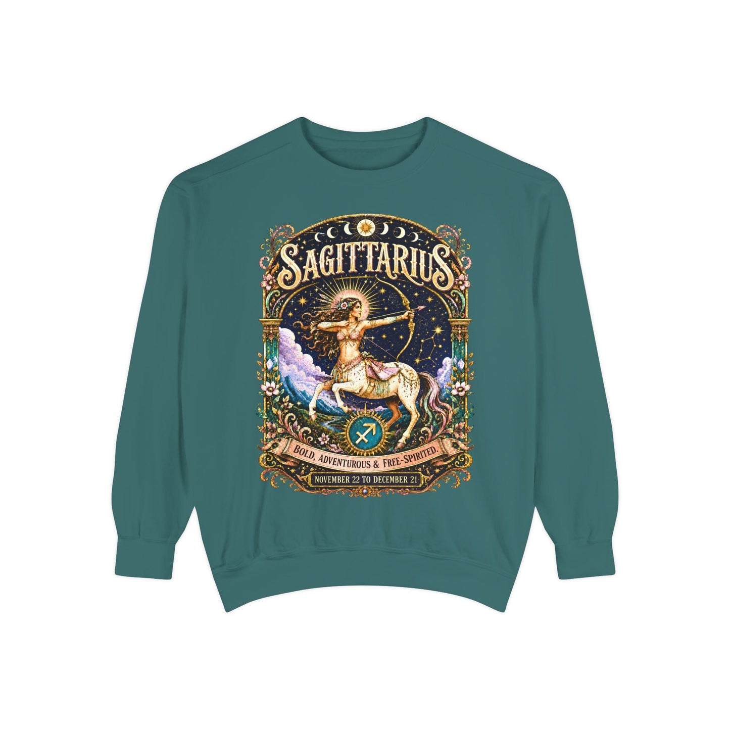 Sagittarius Zodiac Garment-Dyed Sweatshirt – Mystic Archer Artwork