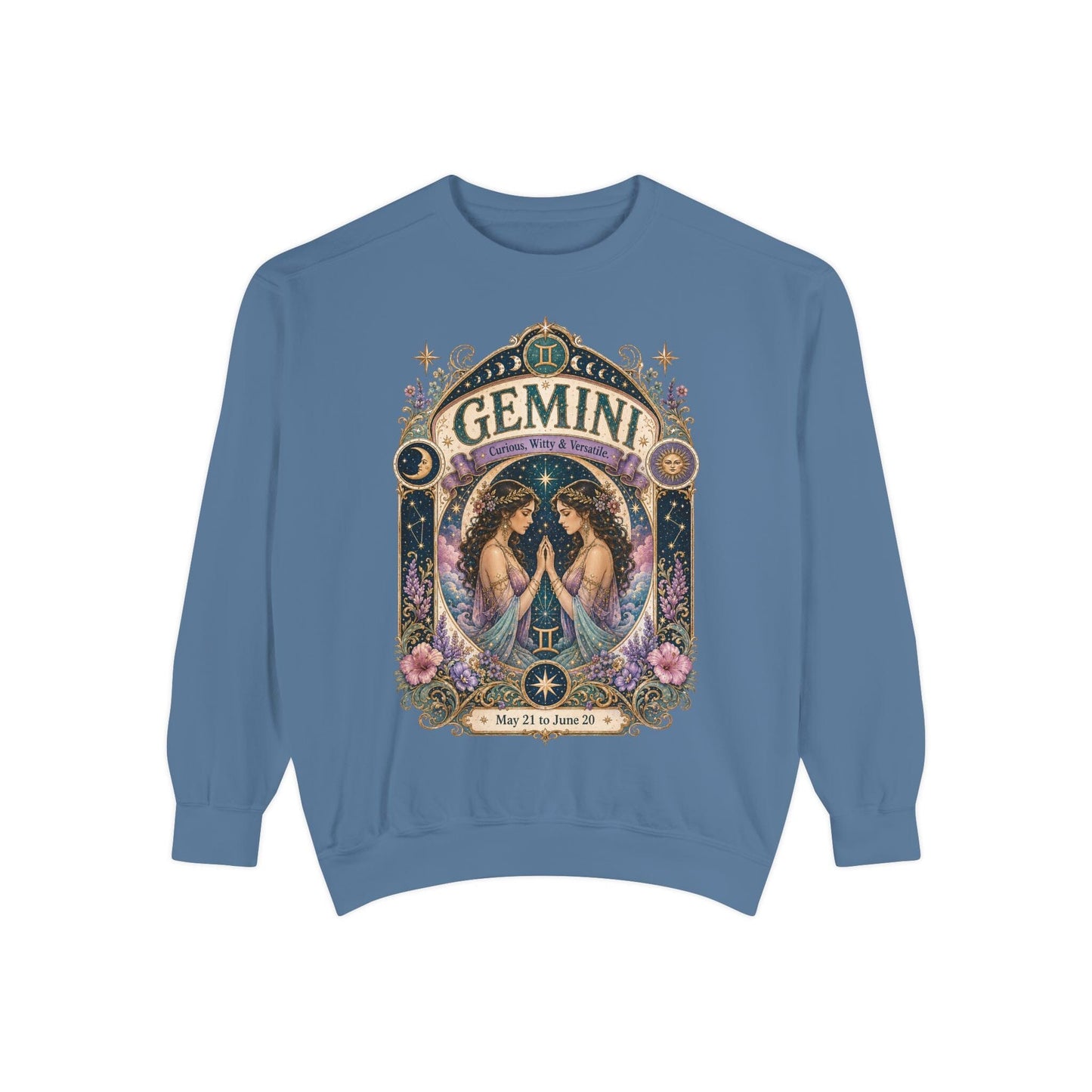 Gemini Zodiac Garment-Dyed Sweatshirt – Mystic Twins Artwork