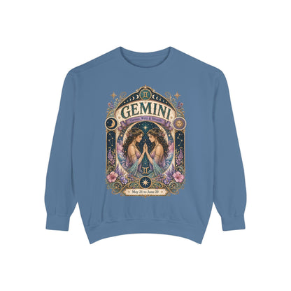 Gemini Zodiac Garment-Dyed Sweatshirt – Mystic Twins Artwork