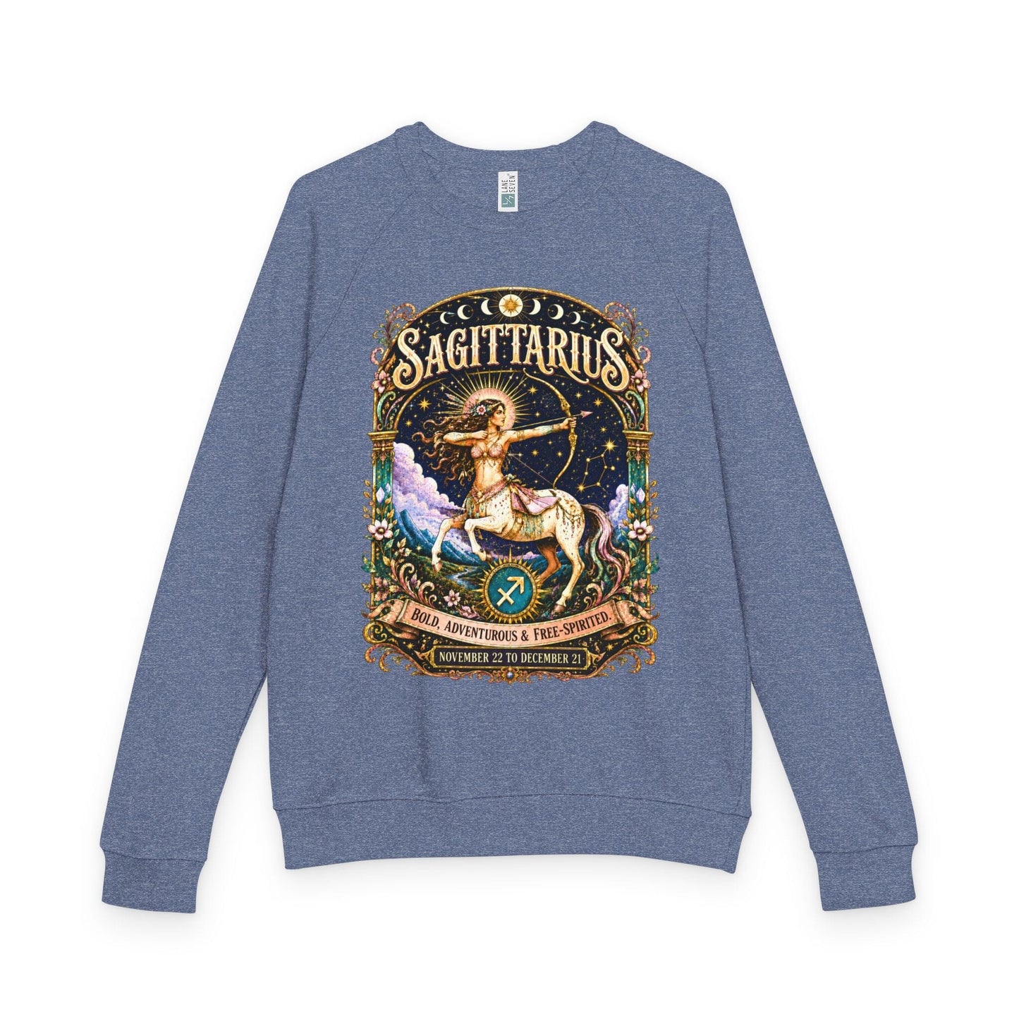Sagittarius Zodiac Raglan Sweatshirt – Ethereal Archer Artwork