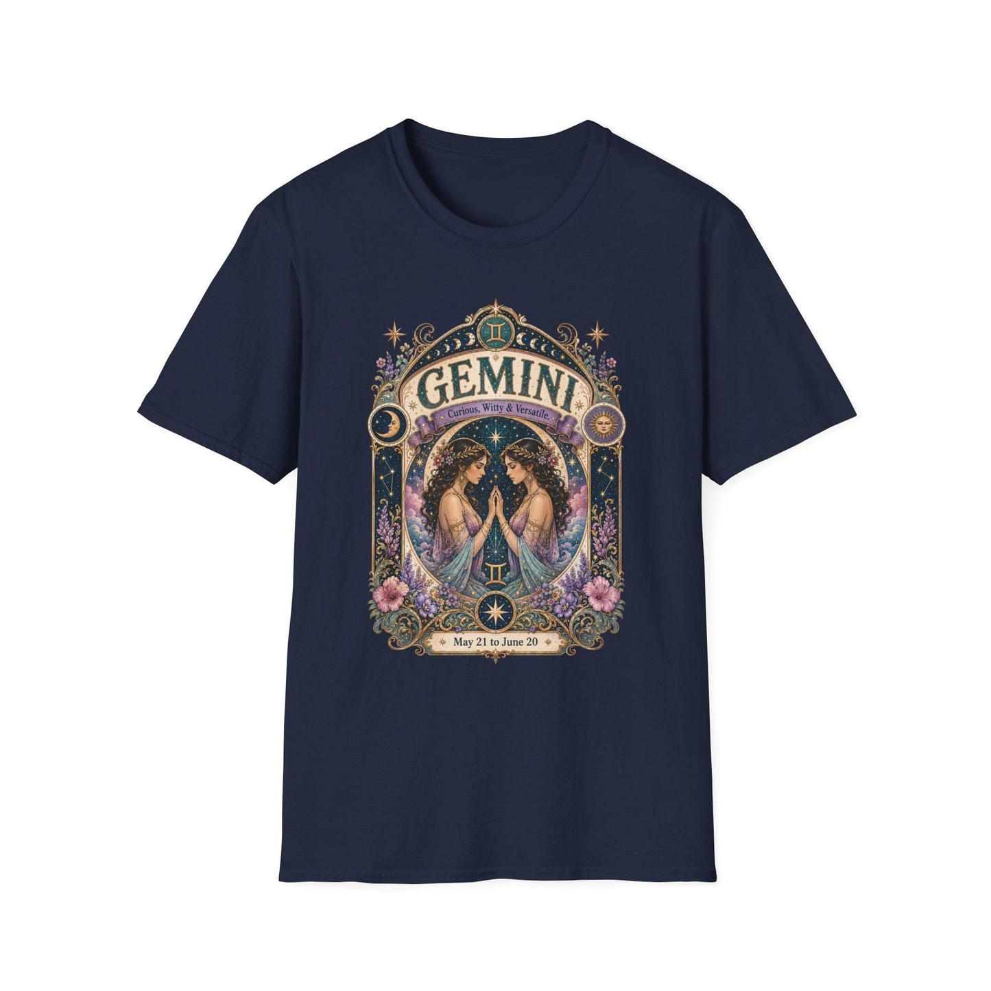 Gemini Zodiac Softstyle T-Shirt – Celestial Twins Artwork
