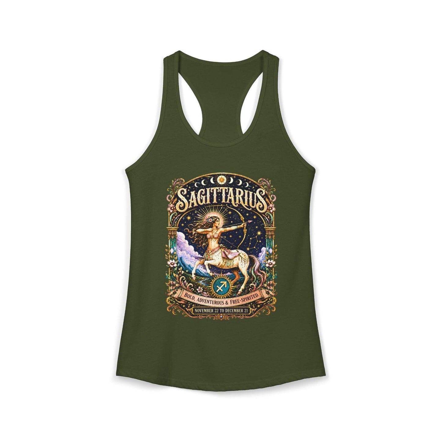 Sagittarius Zodiac Women's Racerback Tank – Ornate Archer Artwork