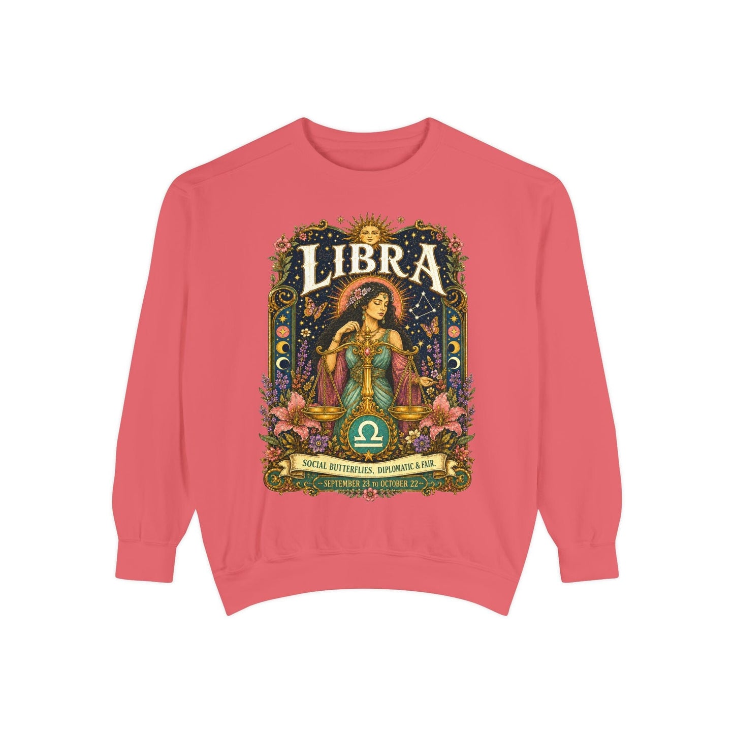 Libra Zodiac Garment-Dyed Sweatshirt – Mystic Scales Artwork