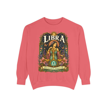 Libra Zodiac Garment-Dyed Sweatshirt – Mystic Scales Artwork