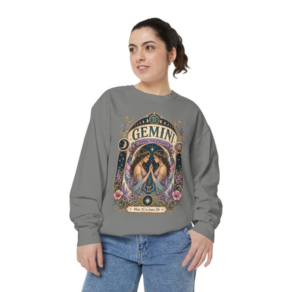 Gemini Zodiac Garment-Dyed Sweatshirt – Mystic Twins Artwork