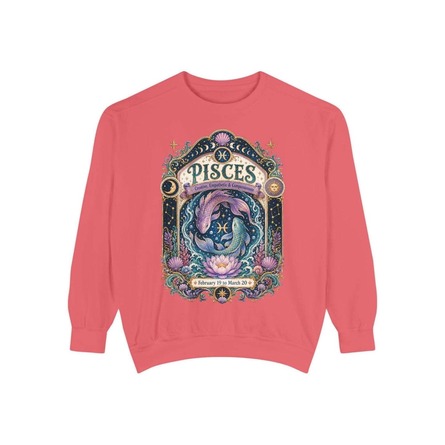 Pisces Zodiac Garment-Dyed Sweatshirt – Mystic Fish Artwork