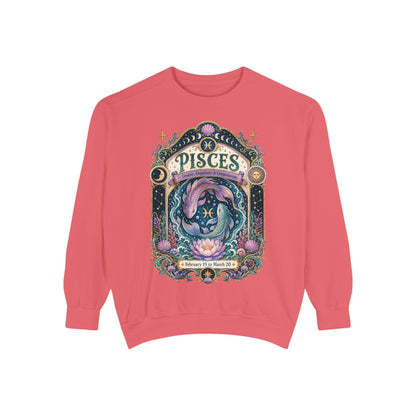 Pisces Zodiac Garment-Dyed Sweatshirt – Mystic Fish Artwork