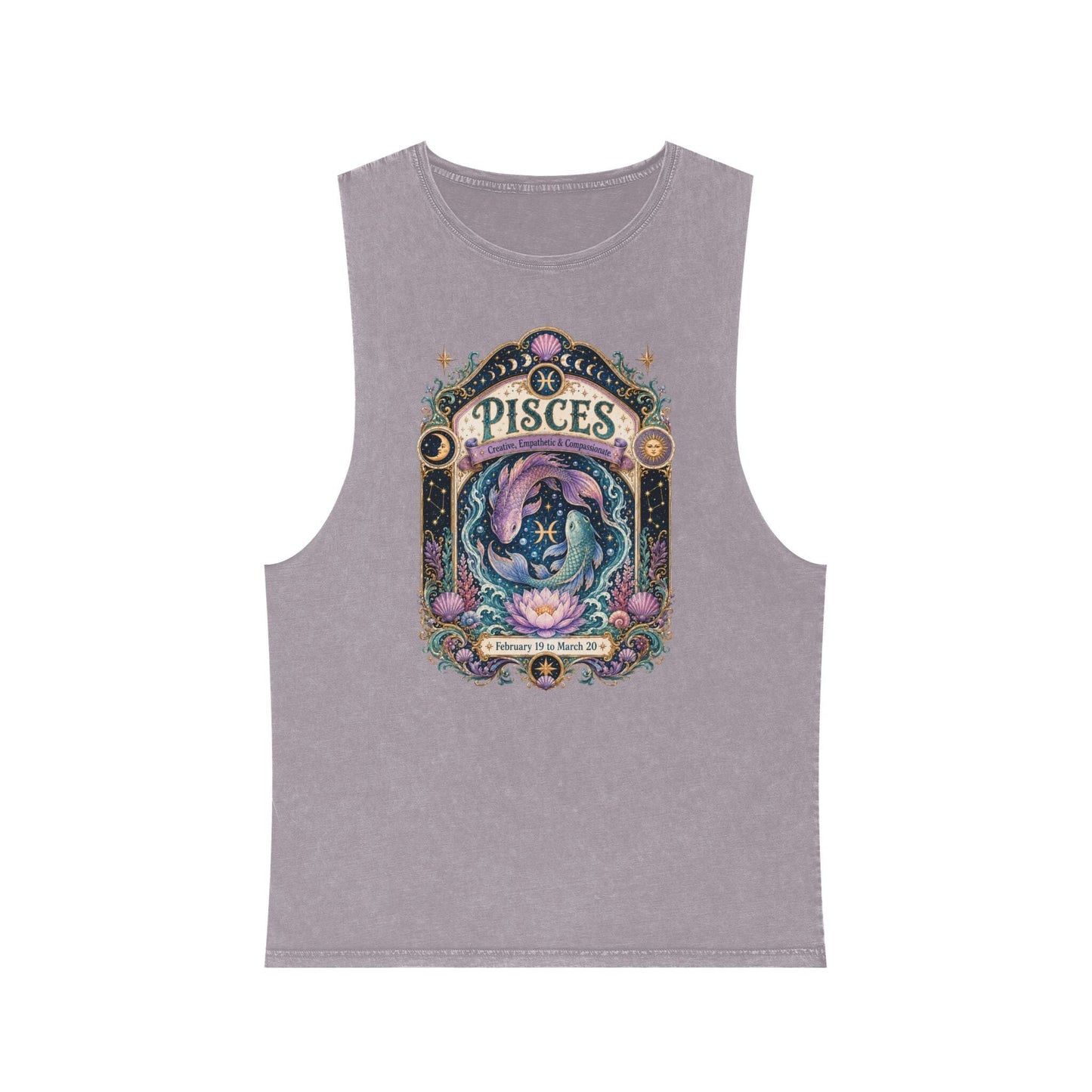 Pisces Zodiac Stonewash Tank Top – Cosmic Fish Artwork
