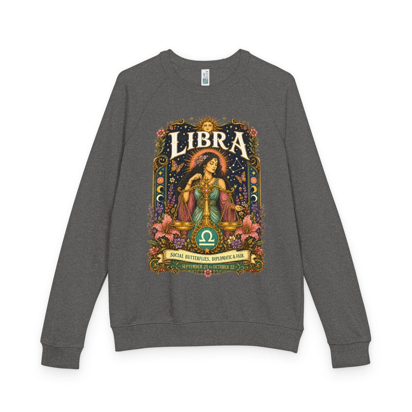 Libra Zodiac Raglan Sweatshirt – Ethereal Scales Artwork