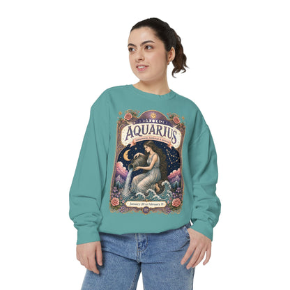 Aquarius Zodiac Garment-Dyed Sweatshirt – Mystic Water Bearer Artwork