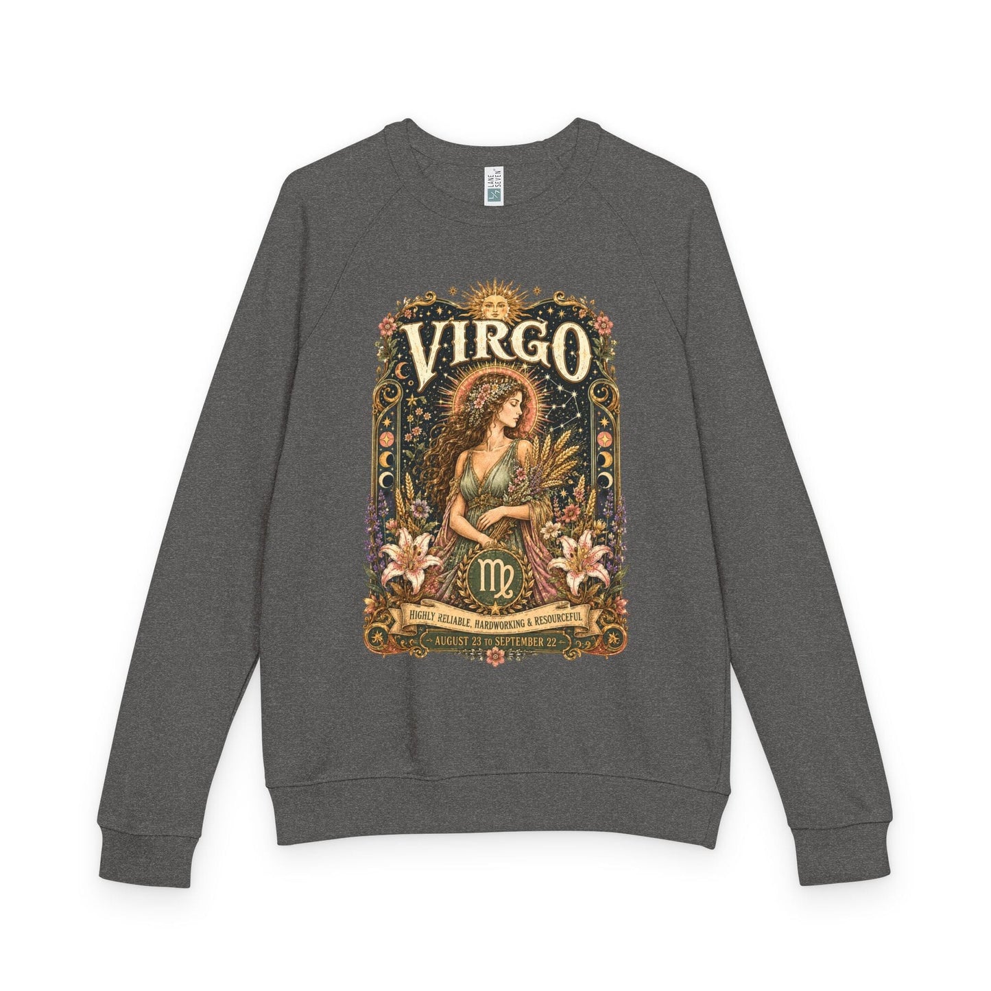 Virgo Zodiac Raglan Sweatshirt – Ethereal Maiden Artwork