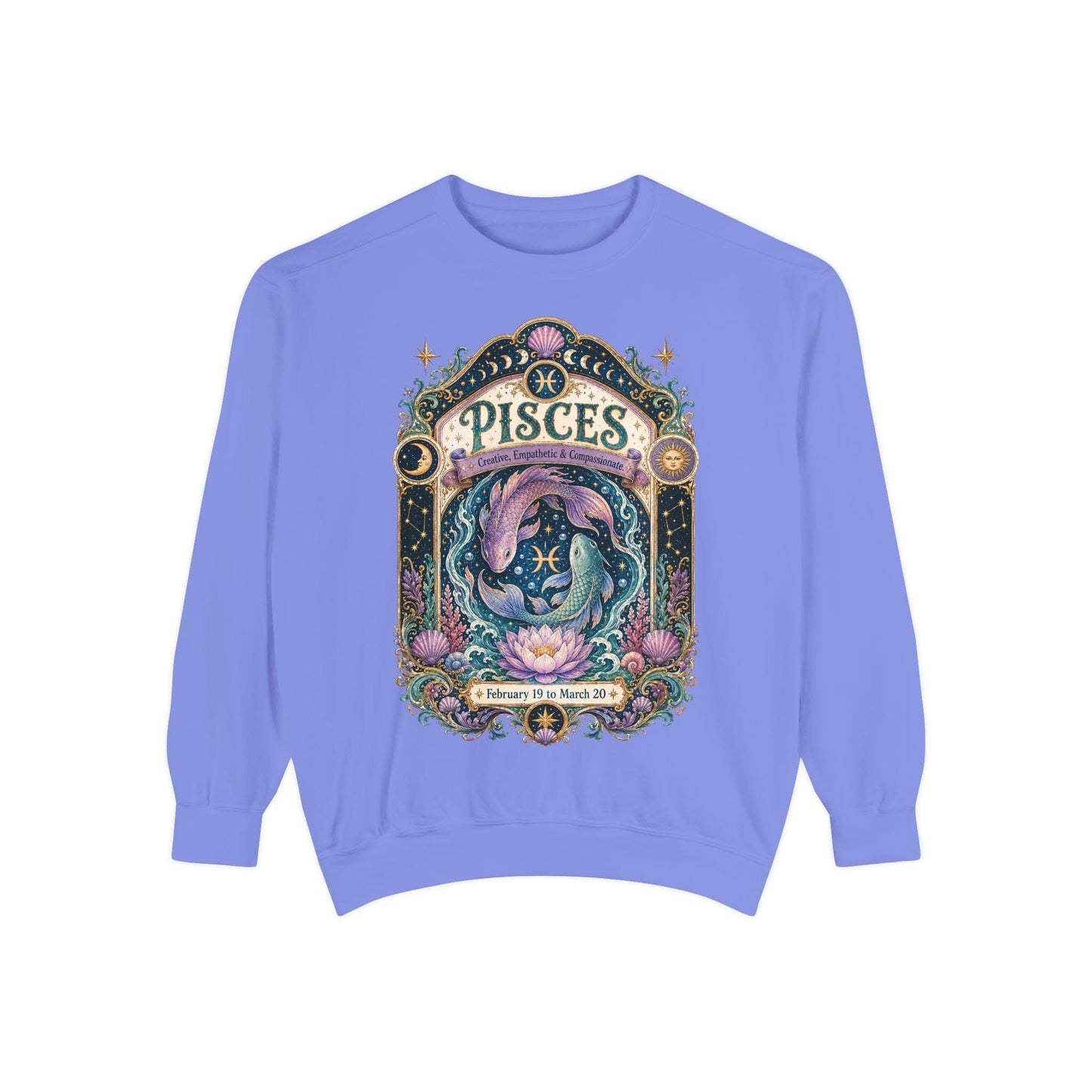 Pisces Zodiac Garment-Dyed Sweatshirt – Mystic Fish Artwork