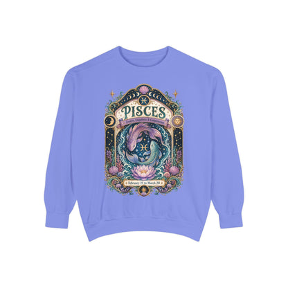 Pisces Zodiac Garment-Dyed Sweatshirt – Mystic Fish Artwork
