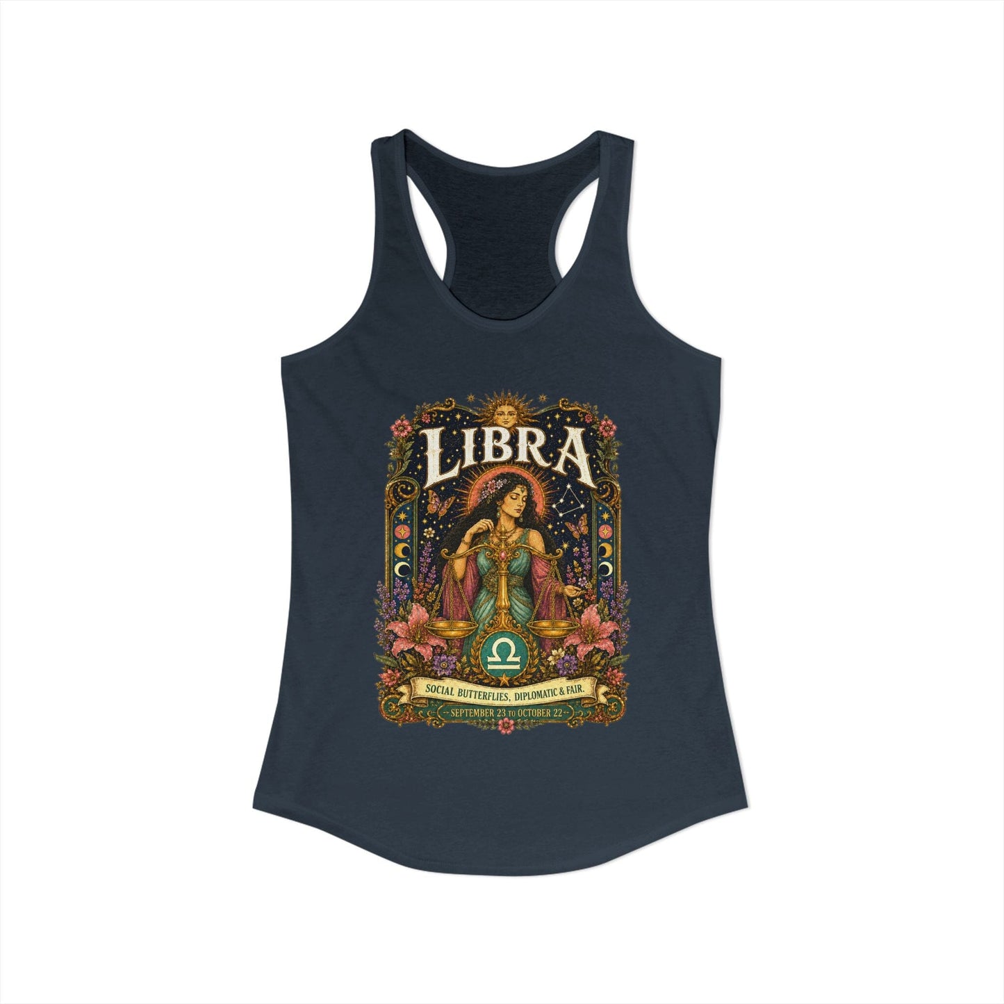 Libra Zodiac Women's Racerback Tank – Ornate Scales Artwork