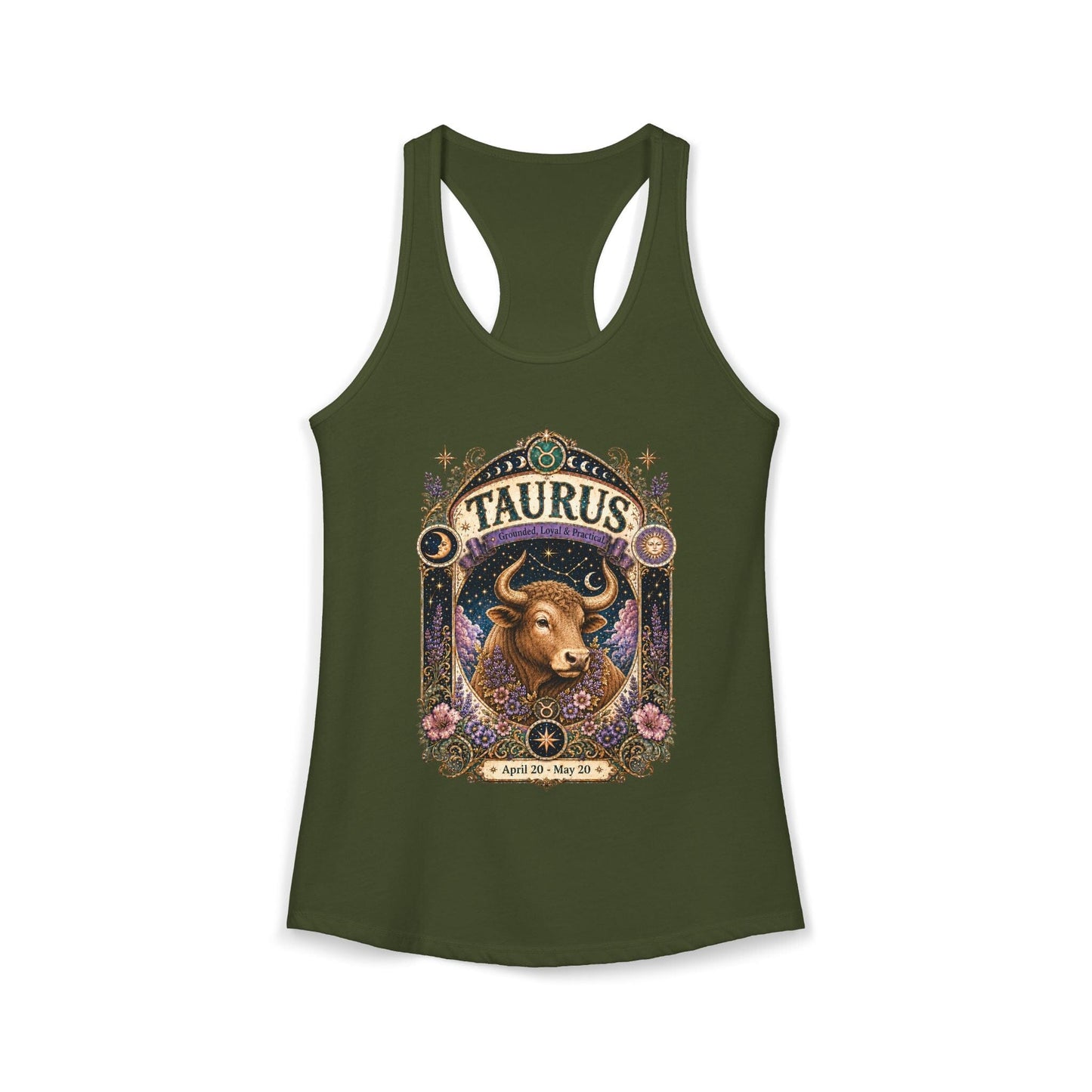 Taurus Zodiac Women's Racerback Tank – Ornate Bull Artwork