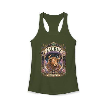 Taurus Zodiac Women's Racerback Tank – Ornate Bull Artwork