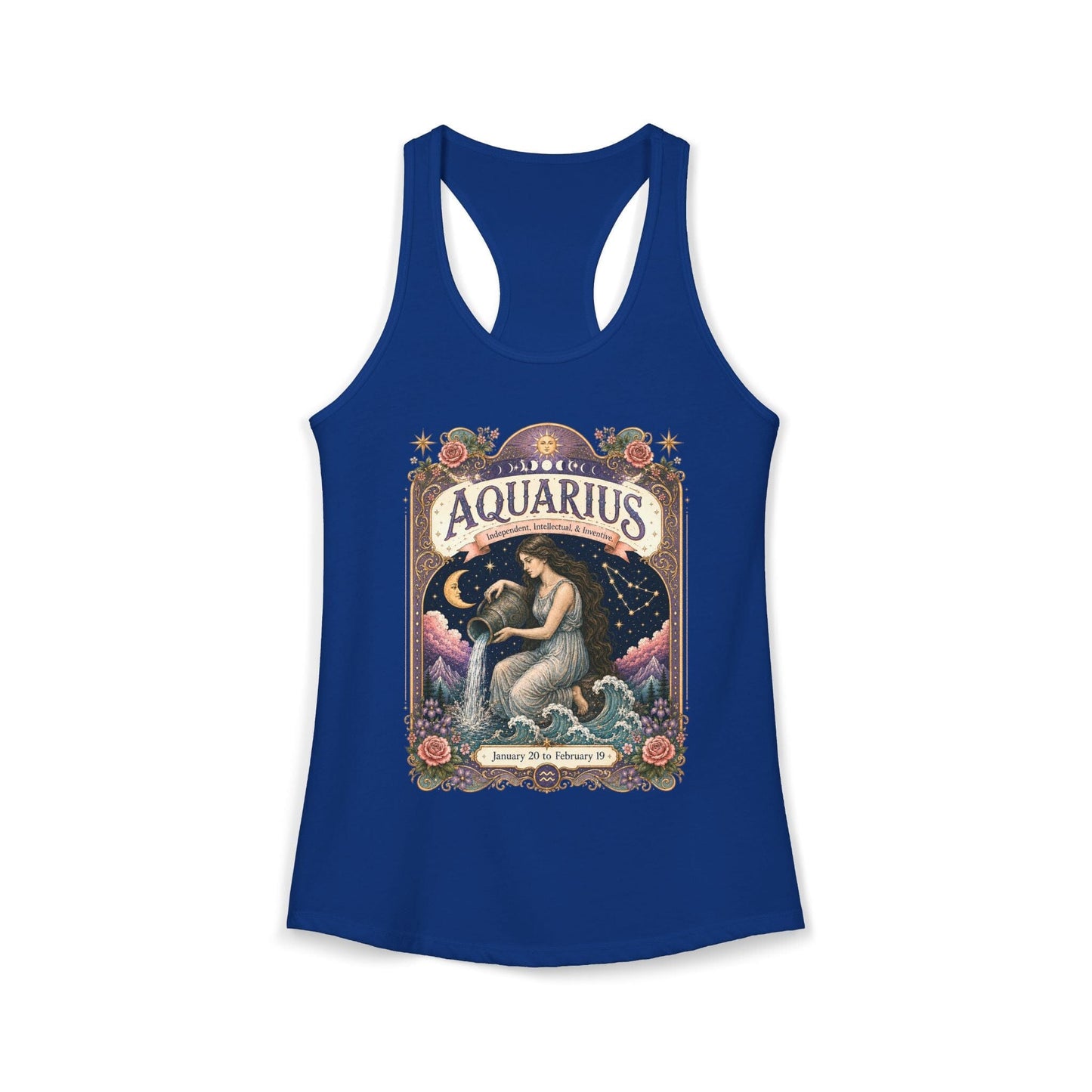 Aquarius Zodiac Women's Racerback Tank – Ornate Water Bearer Artwork