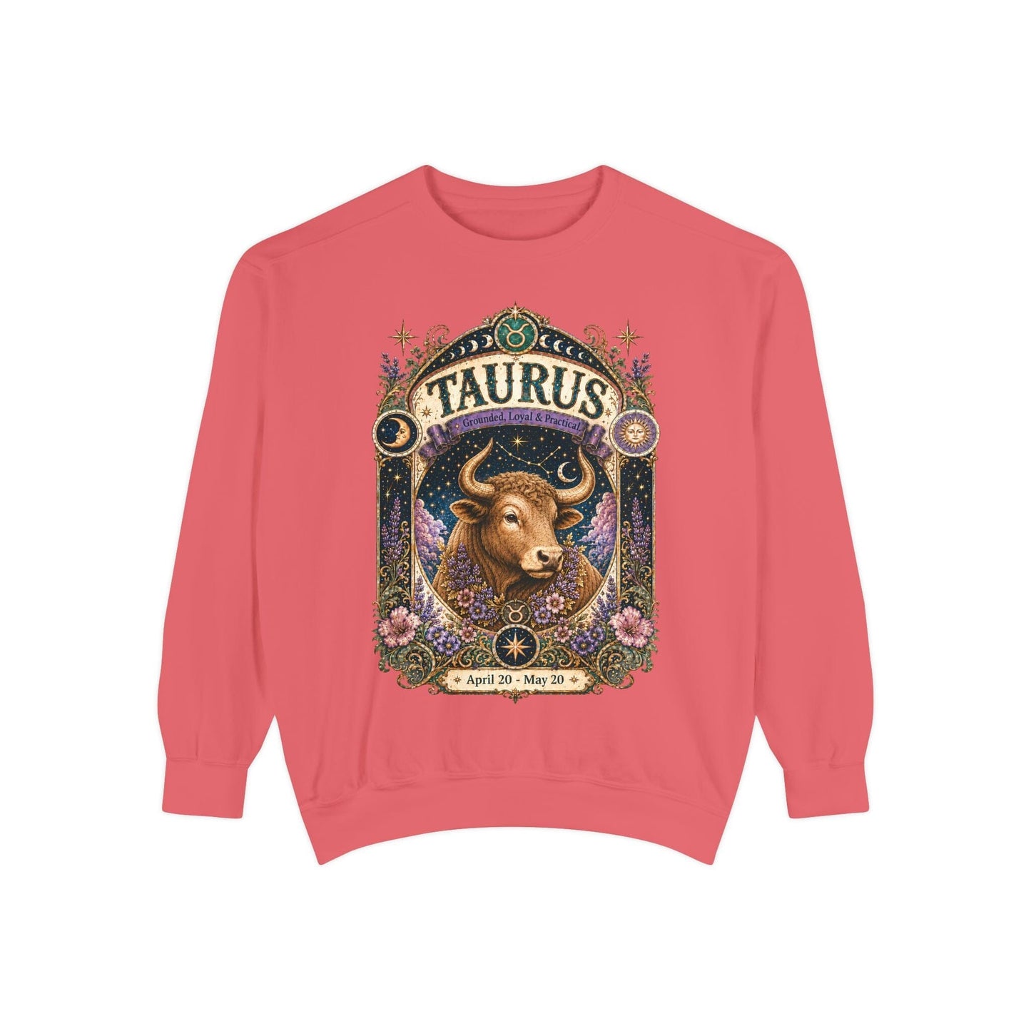 Taurus Zodiac Garment-Dyed Sweatshirt – Mystic Bull Artwork