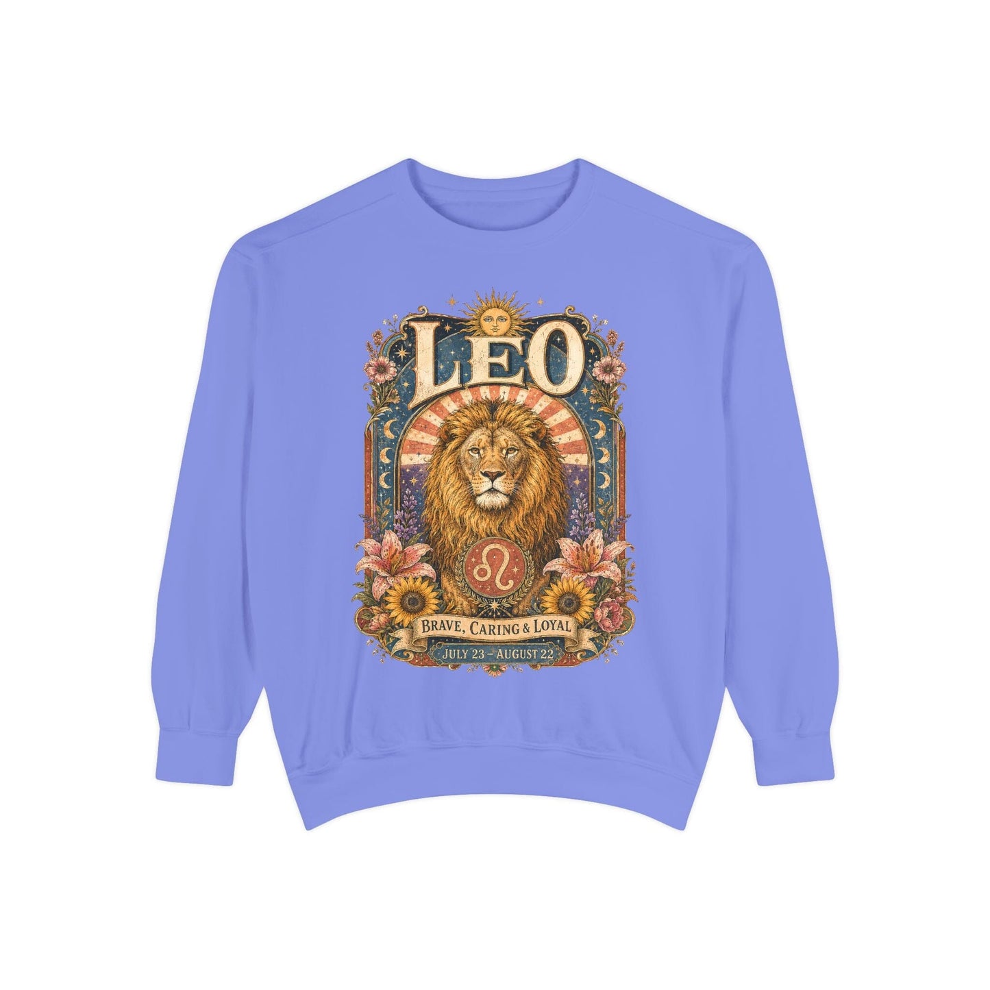 Leo Zodiac Garment-Dyed Sweatshirt – Mystic Lion Artwork