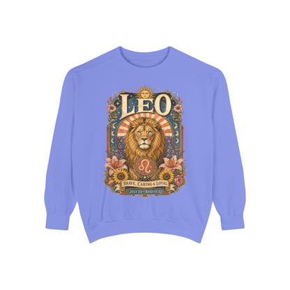 Leo Zodiac Garment-Dyed Sweatshirt – Mystic Lion Artwork